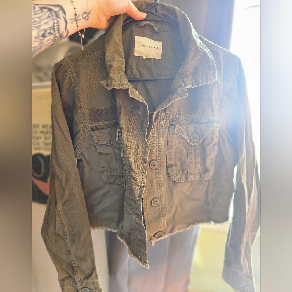 Aeropostale Women's Olive Green Cropped Military Jacket